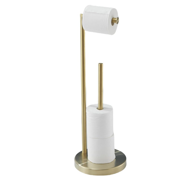 Free Standing Toilet Paper Roll Holder Stand with Reserve Gold Brushed