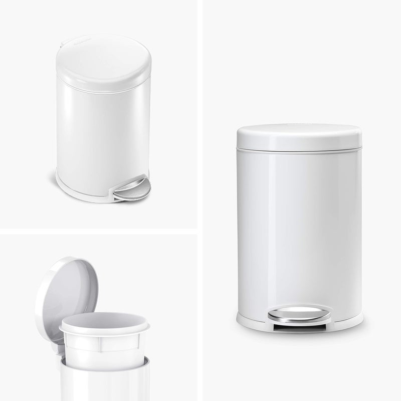 simplehuman 4.5 Liter Bathroom Trash Can, White Steel - Image 2