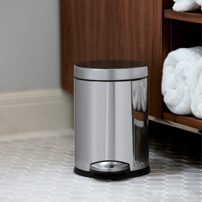 simplehuman 4.5 Liter Bathroom Trash Can, White Steel - Image 3