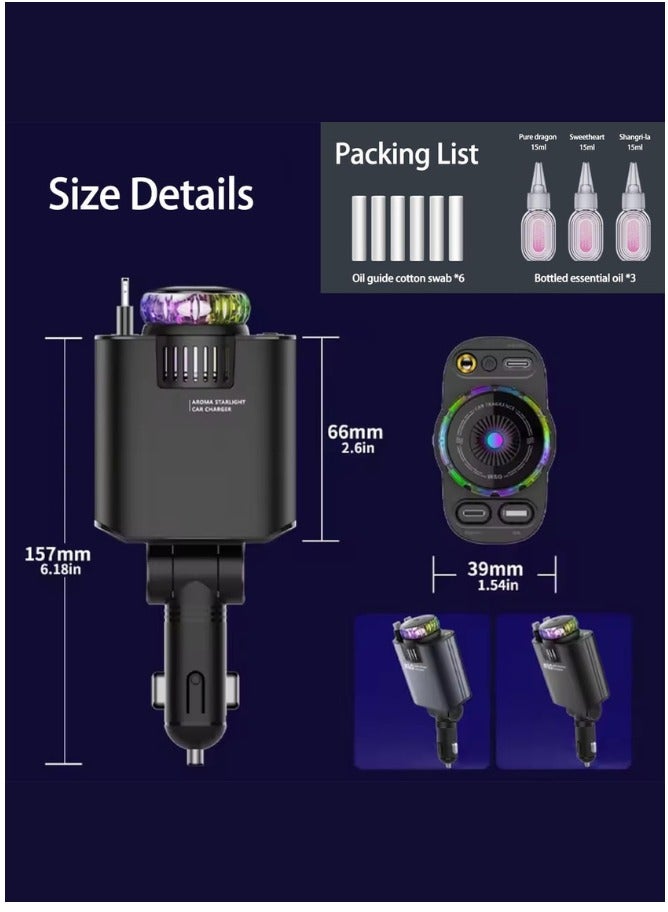 45W 5-in-1 Retractable Car Charger with Starlight & Air Freshener | PD 30W Fast Charging for iPhone 16/15/14/13/12/11 & Android | USB-C & QC3.0 Quick Charge Car Adapter | Fireproof PC Build | Multi-Port Universal Car Charger for Travel & Daily Use - Image 5