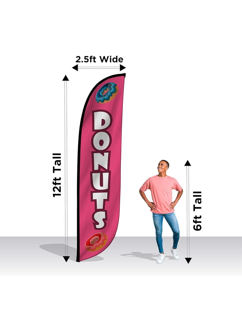 LookOurWay LookOurWay Feather Flag Banner  12 Feet Tall Advertising Flags for Outdoor Business and Events Promotion  Swooper Flag Only  Cafe Flags  Donuts 10M1200142  - Image 3