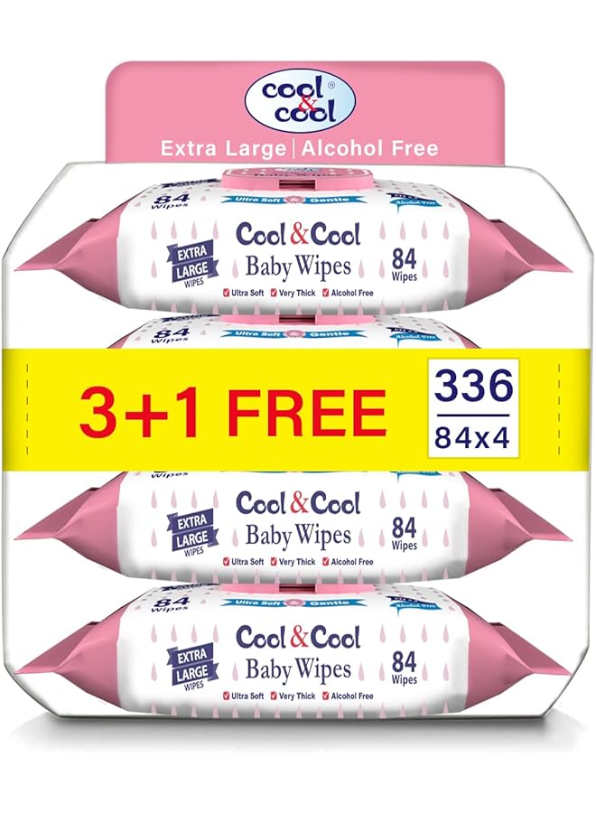 Cool & Cool Extra Large Baby Wipes 84'S Pack Of 4 - Image 1