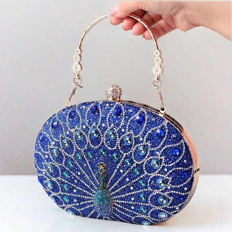 2025 New Peacock Diamond Dinner Bag Retro Style Clutch Bag Party Bag Dress Clutch Bag - Image 4