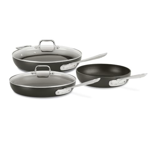 AllClad HA1 Hard Anodized Nonstick Fry Pan Set  3Piece Cookware 8 10 12 Skillets with Lid Induction Compatible Oven Safe to 500F Lid Safe to 350F Black