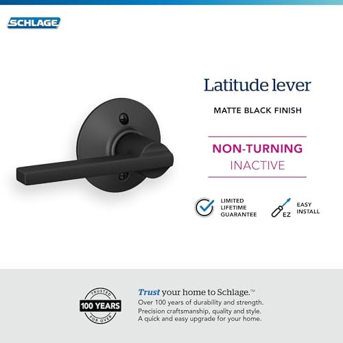 Schlage F170 LAT 622 Latitude Single Dummy Door Lever, Matte Black - Image 3