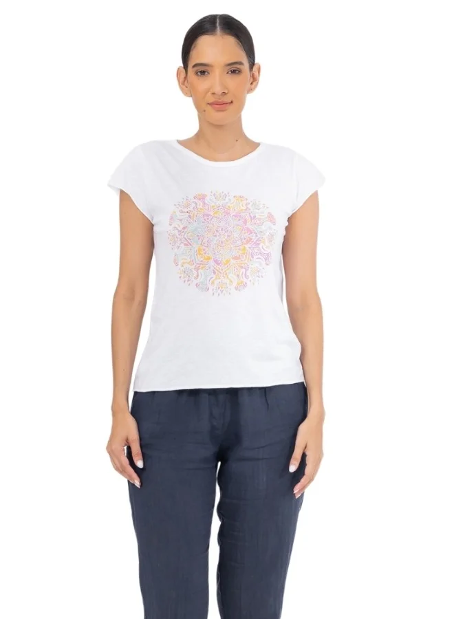 HaILYS Mandala Heart Graphic Short Sleeve T-Shirt - White