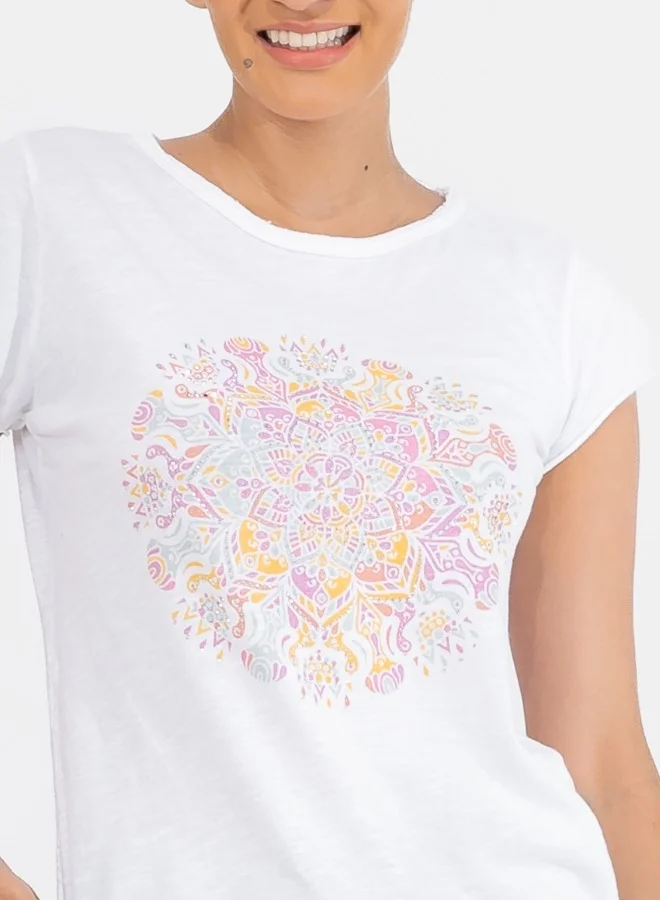 HaILYS Mandala Heart Graphic Short Sleeve T-Shirt - White