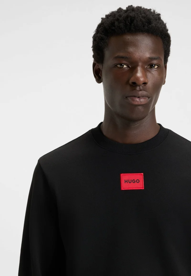 HUGO Black Cotton-terry sweatshirt with logo label for Men | Best Price UAE