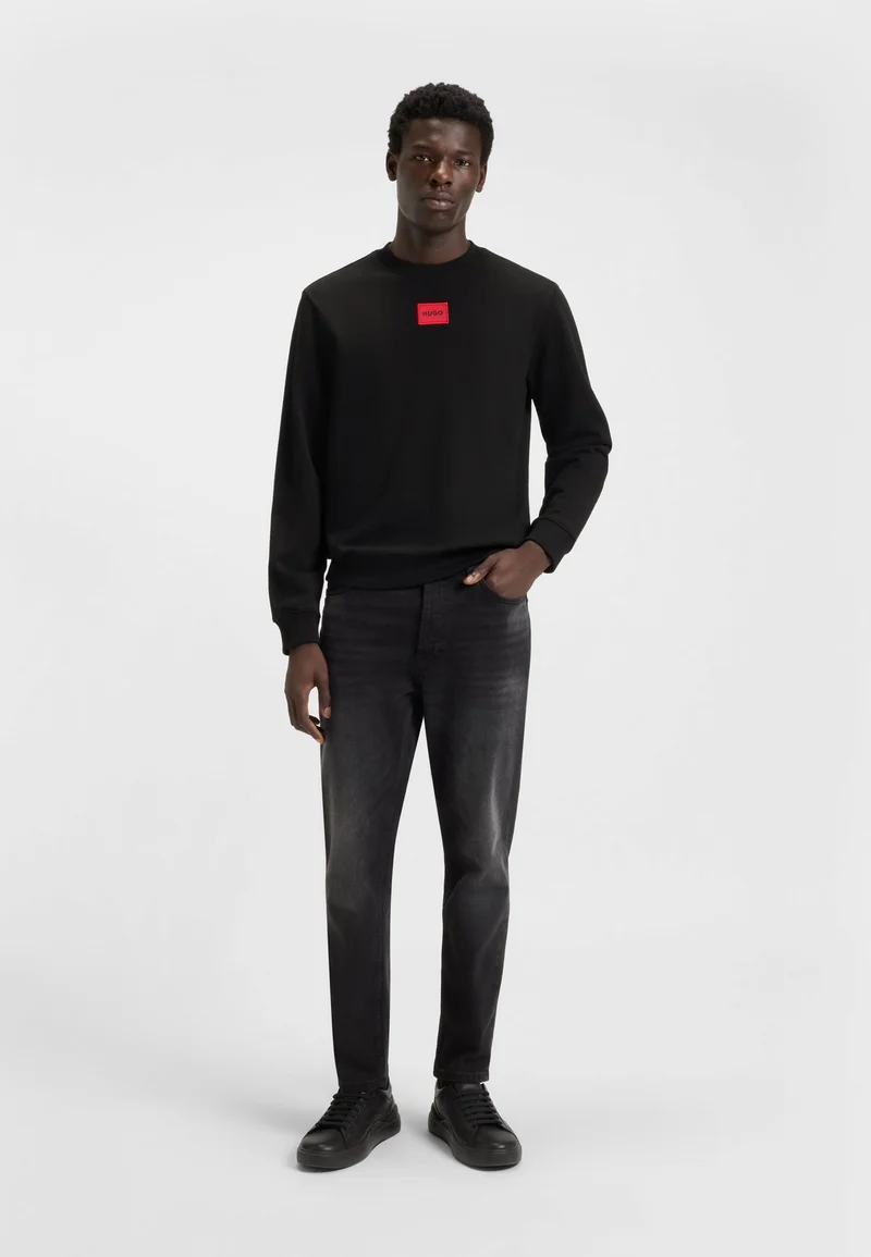 HUGO Black Cotton-terry sweatshirt with logo label for Men | Best Price UAE