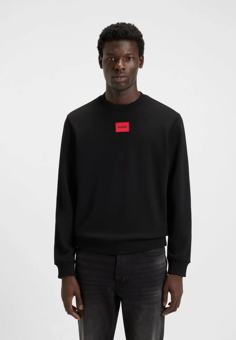 HUGO Black Cotton-terry sweatshirt with logo label for Men | Best Price UAE