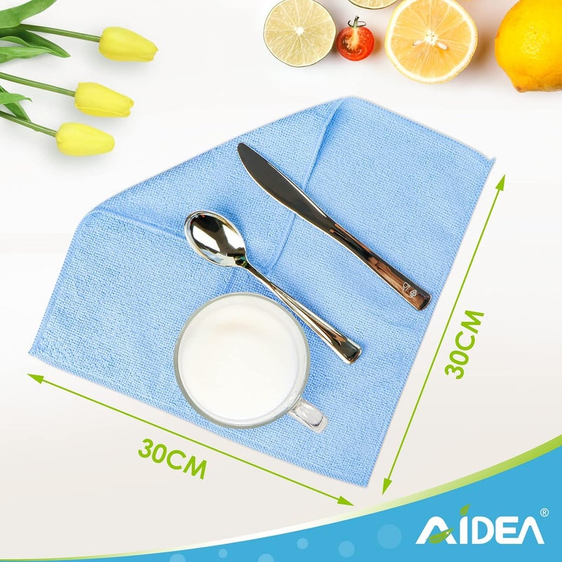 AIDEA Microfibre Cleaning Cloths - Lint Free, Highly Absorbent, Washable Towels (Pack of 10, 30x30 cm, Blue) - Image 2