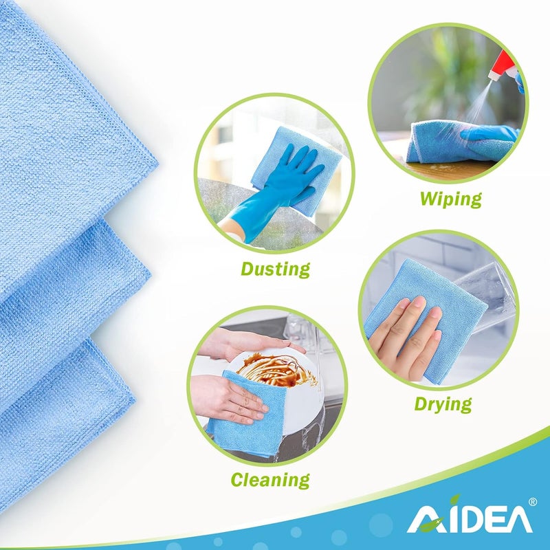 AIDEA Microfibre Cleaning Cloths - Lint Free, Highly Absorbent, Washable Towels (Pack of 10, 30x30 cm, Blue) - Image 3