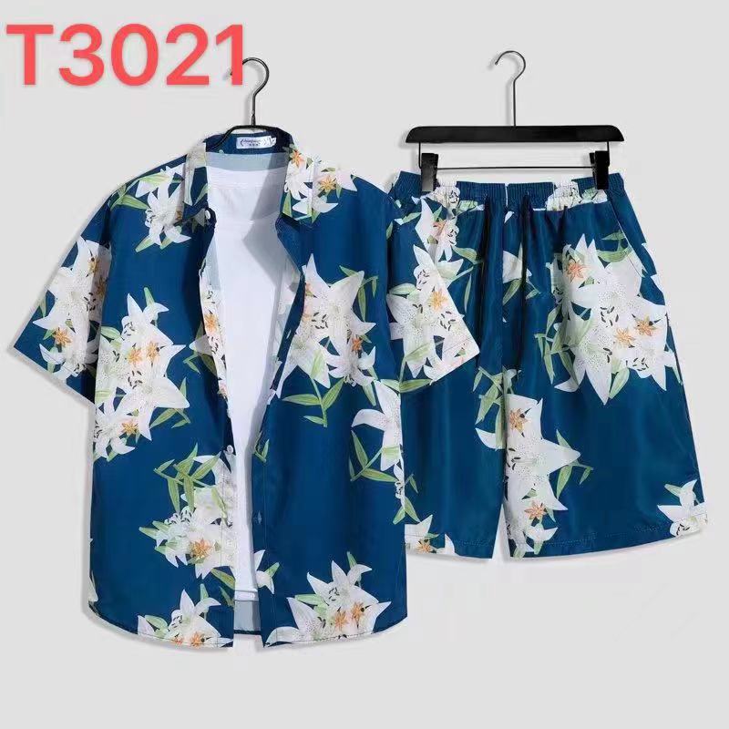 Casual suit Men's Quick-drying Hawaii Beach suit Men's Short-sleeved Floral Shirt Beach Shorts Couple's Two-piece Set