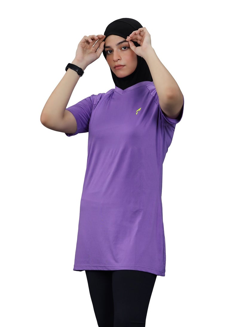 FLUSH Flush Women's Long and Loose V-Neck T-Shirt, Plus Size Modest Sports Tee, Casual Yoga Shirt  - Image 1