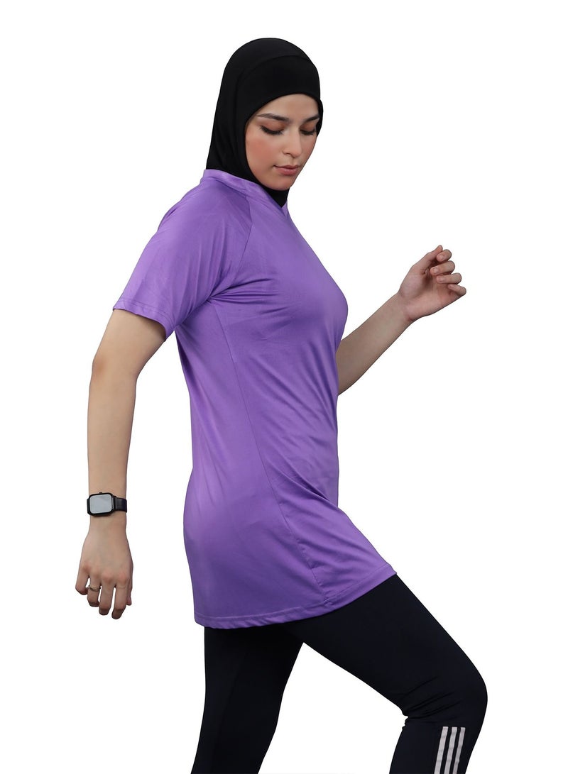 FLUSH Flush Women's Long and Loose V-Neck T-Shirt, Plus Size Modest Sports Tee, Casual Yoga Shirt  - Image 3