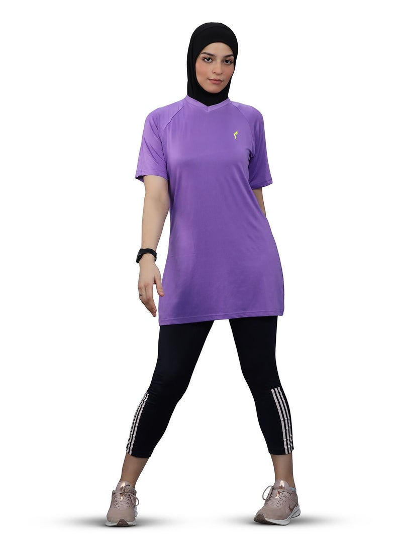FLUSH Flush Women's Long and Loose V-Neck T-Shirt, Plus Size Modest Sports Tee, Casual Yoga Shirt  - Image 2