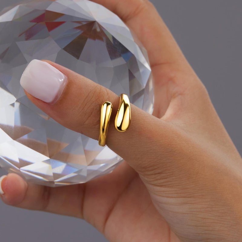 Poxtex Gold Chunky Rings for Women, Stainless Steel Statement Rings, Adjustable Signet Wedding Band Jewelry Plus Extra Size 12 - Image 2