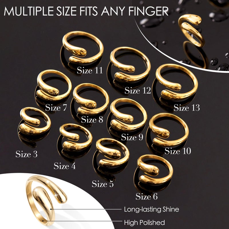 Poxtex Gold Chunky Rings for Women, Stainless Steel Statement Rings, Adjustable Signet Wedding Band Jewelry Plus Extra Size 12 - Image 5