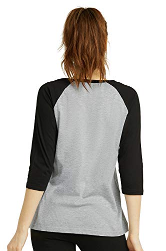 Cottonbell Women's Baseball Quarter Sleeve Tee Shirt (L, Light Heather/Black) - Image 4