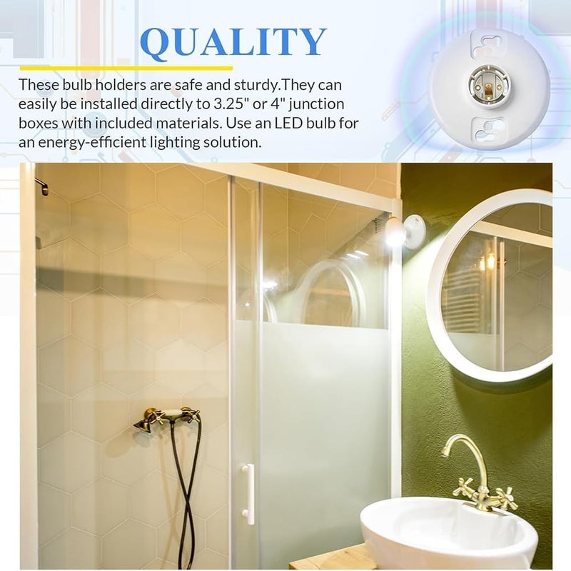 E26 Screw-Type Keyless Top-Mount Lampholder, White Phenolic Ceiling Lamp Holder - Image 5