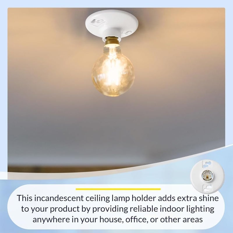 E26 Screw-Type Keyless Top-Mount Lampholder, White Phenolic Ceiling Lamp Holder - Image 3