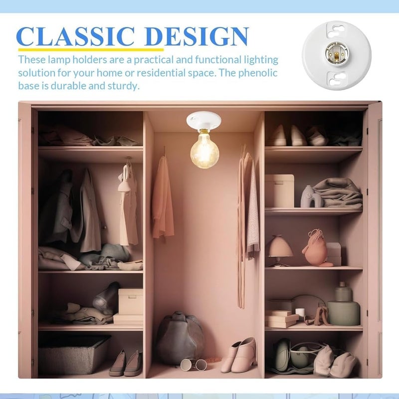 E26 Screw-Type Keyless Top-Mount Lampholder, White Phenolic Ceiling Lamp Holder - Image 4