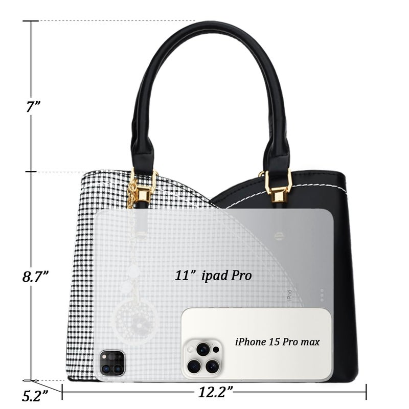 KKXIU Triple Compartments Purses and Handbags for Women Fashion Ladies Satchel Shoulder Top Handle Bag (1-Black) - Image 5