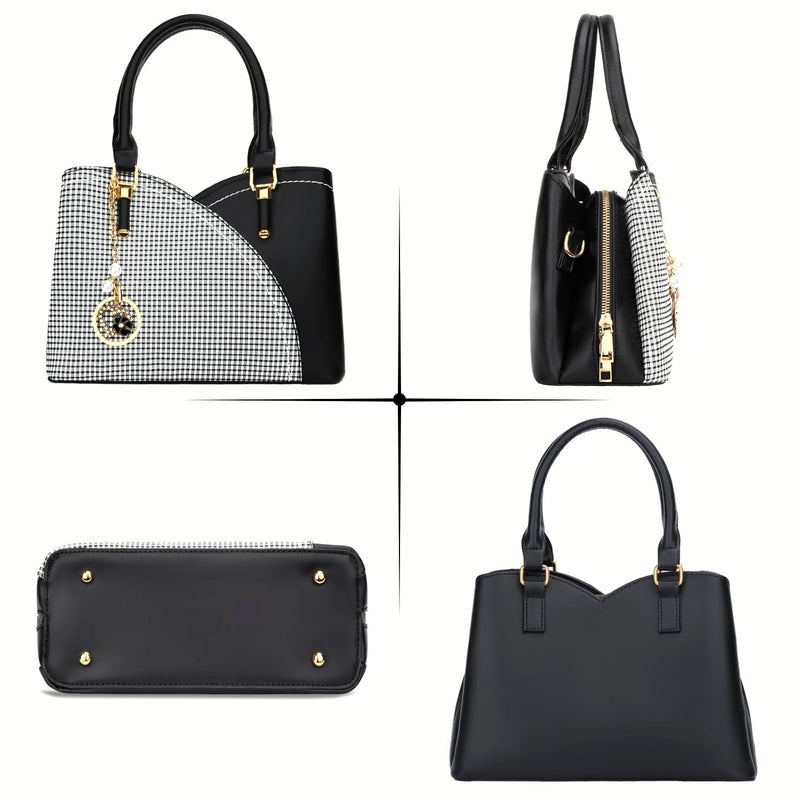 KKXIU Triple Compartments Purses and Handbags for Women Fashion Ladies Satchel Shoulder Top Handle Bag (1-Black) - Image 3