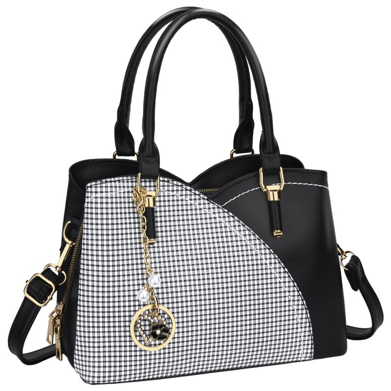 KKXIU Triple Compartments Purses and Handbags for Women Fashion Ladies Satchel Shoulder Top Handle Bag (1-Black) - Image 1