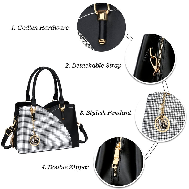 KKXIU Triple Compartments Purses and Handbags for Women Fashion Ladies Satchel Shoulder Top Handle Bag (1-Black) - Image 4