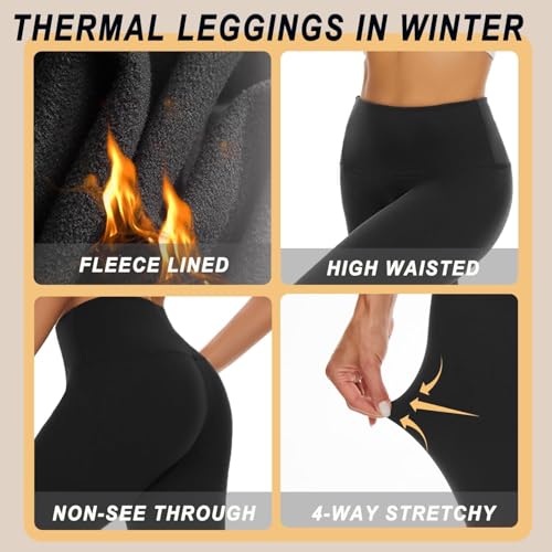 HSR Polyester Casual Style Winter Warm Thermal Fleece Lined Thick Tights Women Slim Fit Leggings Pants Waist Size : 26 to 34 Inch Stretchable (Footed-Cream),Black | Rise Style: High Rise - Image 3