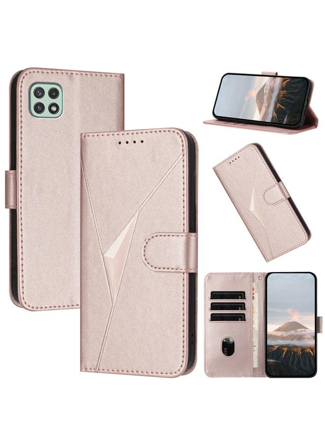 S-TOP Case For Samsung Galaxy A22 5G Triangle Pattern Buckle Clasp Leather Phone Case - Image 1