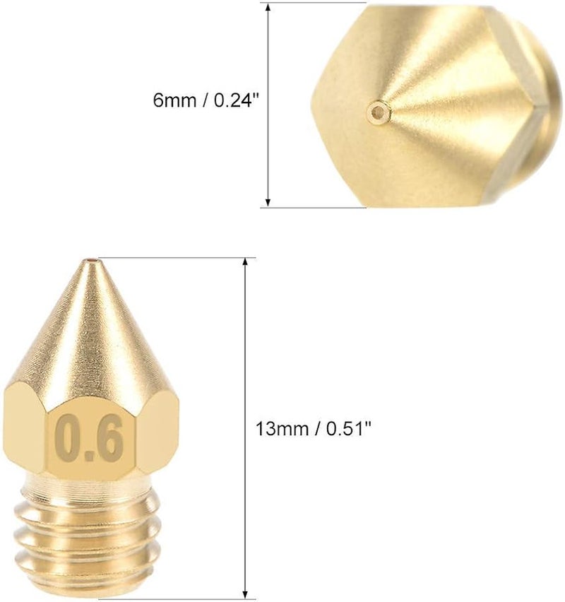Brass 0.6mm 3D Printer Nozzle Head M6 Thread Replacement for MK8 1.75mm Extruder 6pcs - Image 3