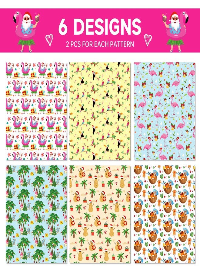 HOWAF 12 Sheets Summer Christmas Wrapping Paper, Tropical Christmas July Gift Wrapping Paper, Beach Santa Party Favors Gift Decor Hawaiian Flamingo Wrap Papers with Palm Tree Snowman - Image 2