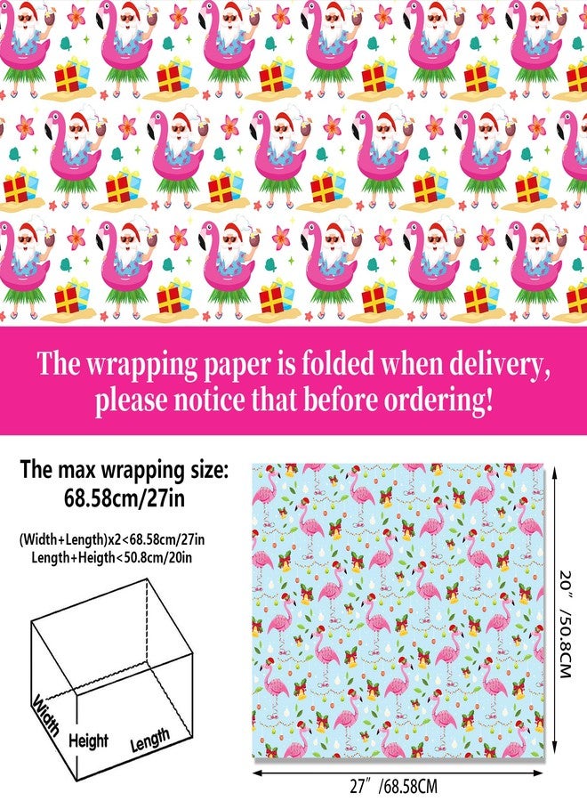 HOWAF 12 Sheets Summer Christmas Wrapping Paper, Tropical Christmas July Gift Wrapping Paper, Beach Santa Party Favors Gift Decor Hawaiian Flamingo Wrap Papers with Palm Tree Snowman - Image 3