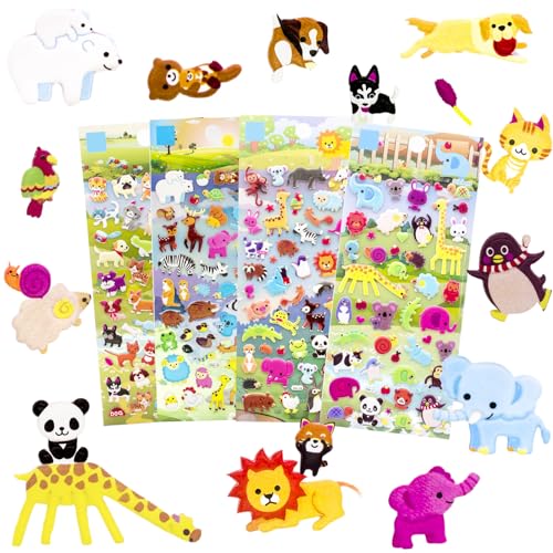 IMNEXT2U 3D Puffy Stickers for Kids Resuable Sticker for Toddler Boys Girls 4 Sheets Mother Child Animals Dogs Cats Elephant Giraffe Monkey Sheep Panda Koala Rabbit Zoo - Image 1