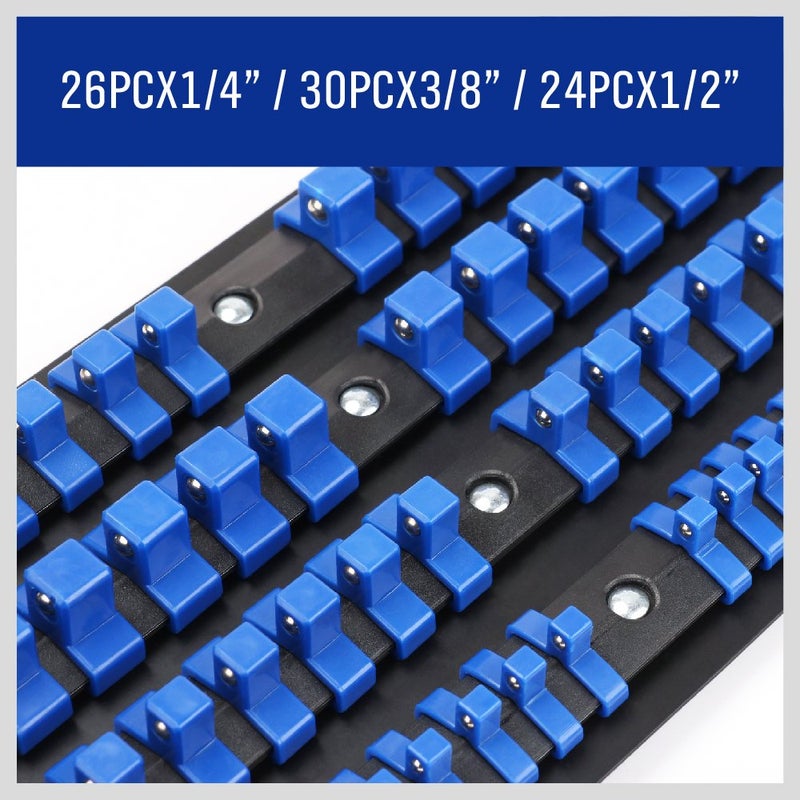 HORUSDY 80-Piece Heavy Duty Socket Organizer, 1/4-Inch, 3/8-Inch, 1/2-Inch, Premium Quality Socket Holders - Image 3