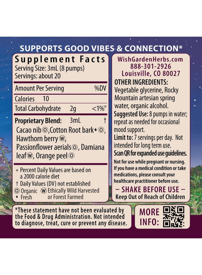 WishGarden Herbs Liquid Bliss Mood Elevator - Plant-Based Herbal Supplement with Organic Cacao, Cotton Root, Passionflower, Increases Sense of Connection, 4oz - Image 2