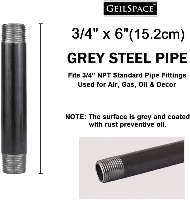 GeilSpace 3/4" × 6" Heavy Duty Pre-Cut Grey Metal Pipe, Industrial Steel Fits Standard 3/4 Inch Threaded Pipes and Fittings - Vintage DIY Industrial Shelving (3/4" × 6", Grey) - Image 2