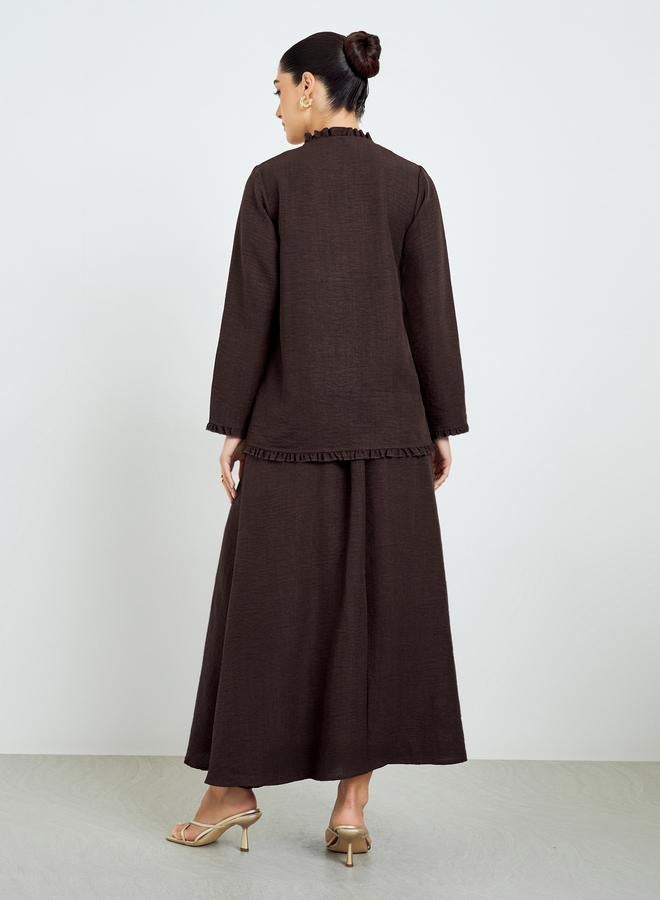 Amirah Brown Ruffled Neck Top and Skirt Modest Set - Image 5