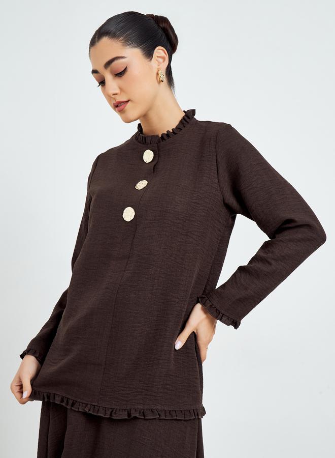 Amirah Brown Ruffled Neck Top and Skirt Modest Set - Image 3