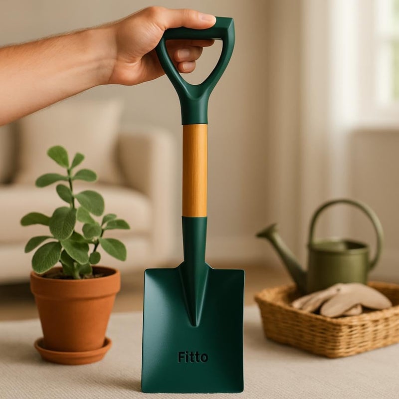 FITTO مجرفة حديقة صغيرة فيتو بشفرة معدنية خضراء ومقبض خشبي - Image 1