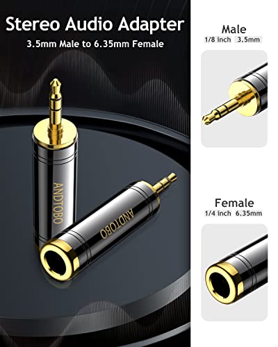 ANDTOBO 3.5mm Male to 1/4'' Female Stereo Pure Copper Headphone Adapter,3.5mm(1/8'') Plug Male to 6.35mm (1/4'') Jack Female Stereo Adapter for Headphone, Amp Adapte, Black 1-Pack - Image 2