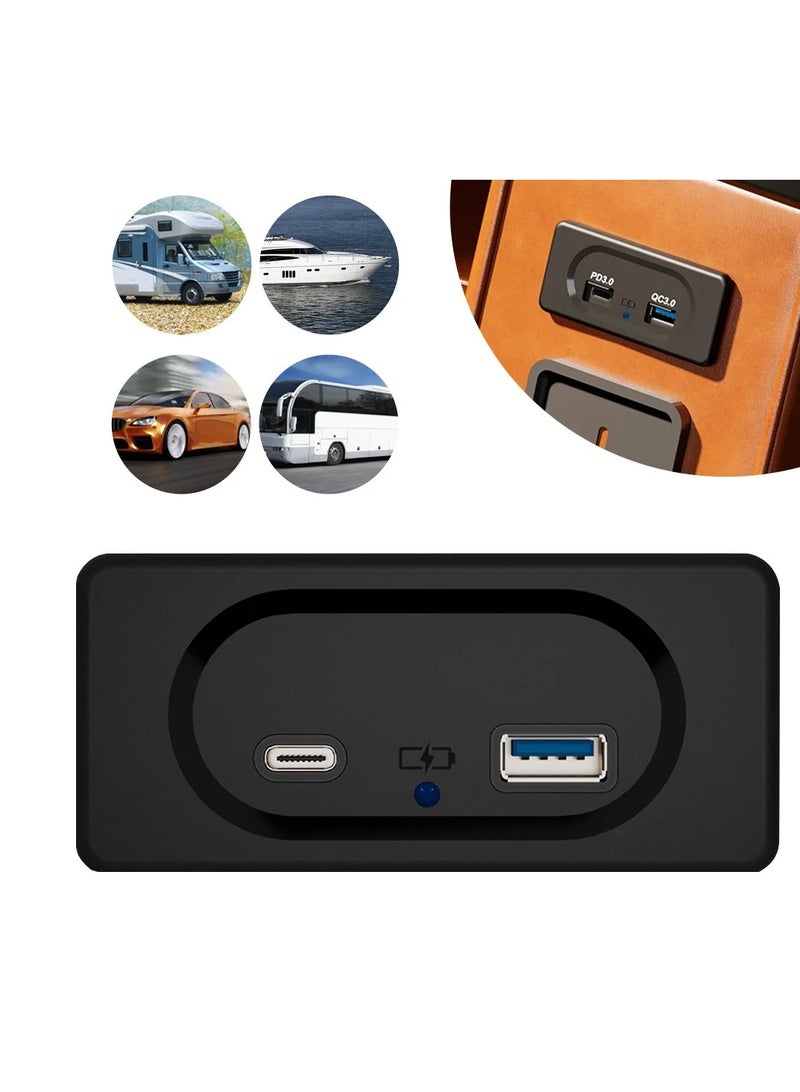 general USB+Type-C QC+PD Fast Charging Fast Car Charger Dual USB Adapter Power Socket Charging Panel Mounting - Image 2