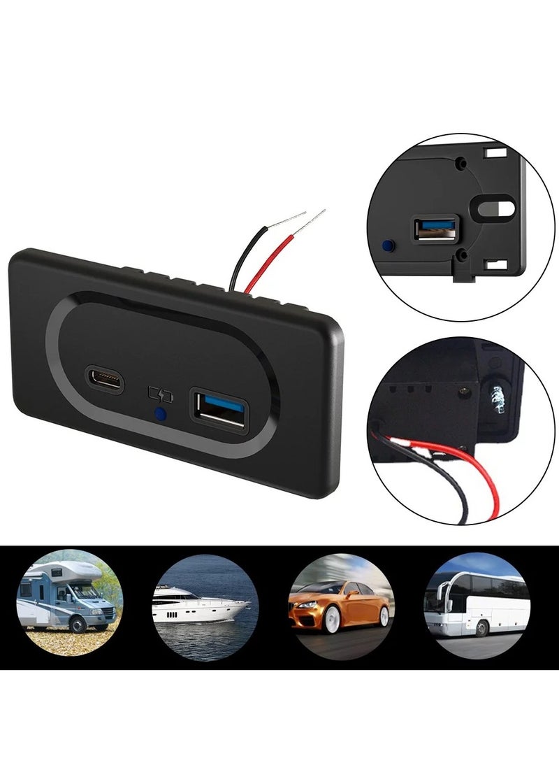 general USB+Type-C QC+PD Fast Charging Fast Car Charger Dual USB Adapter Power Socket Charging Panel Mounting - Image 3