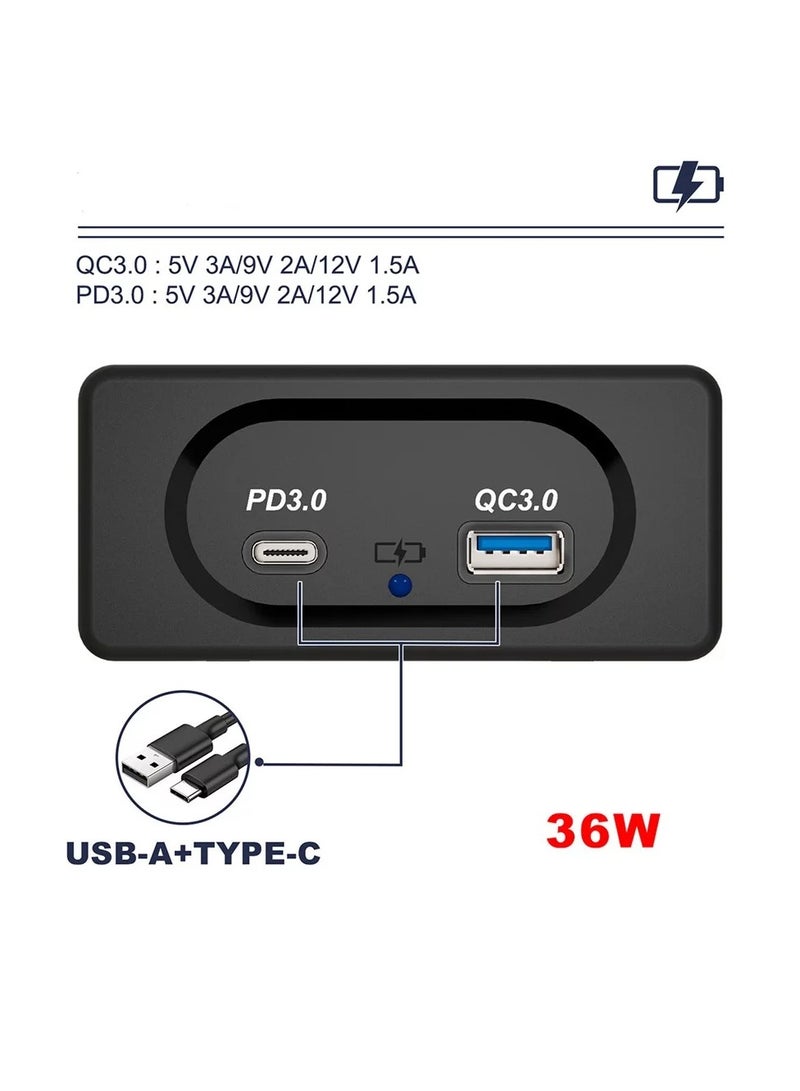 general USB+Type-C QC+PD Fast Charging Fast Car Charger Dual USB Adapter Power Socket Charging Panel Mounting - Image 4