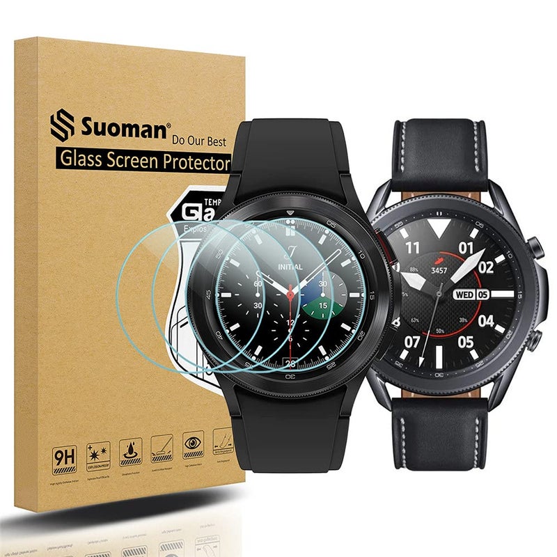 Suoman 4-Pack for Samsung Galaxy Watch 3 45mm Screen Protector, 2.5D 9H Hardness Ultra-Thin Tempered Glass Screen Protective Film [Anti-Scratch] - Image 1