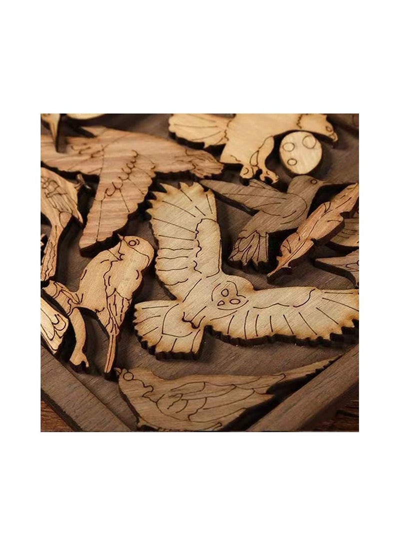 1-Piece Wooden Irregular Shape Puzzle,Strong Wood Handcrafted Birds Shape Puzzle for Party or Educational Supplies,Colour Brown - Image 2