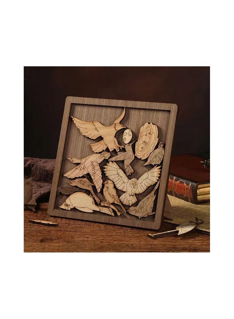 1-Piece Wooden Irregular Shape Puzzle,Strong Wood Handcrafted Birds Shape Puzzle for Party or Educational Supplies,Colour Brown - Image 3