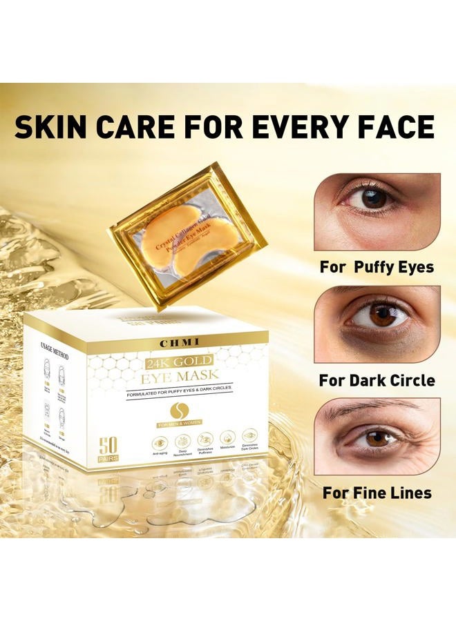 CHMI Under Eye Patches (100 Pairs) - 24K Gold Eye Patches for Puffy Eyes, Dark Circles, Eye Bags and Wrinkles, Collagen Skin Care Products, Beauty & Personal Care - Image 2